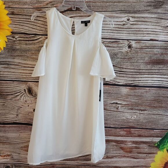 "As u wish " Woman's mini dress open shoulder,  size : small  Double Layer,  NWT - Picture 1 of 7